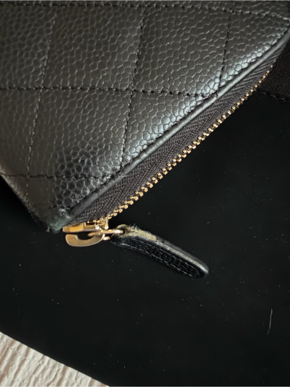 AUTHENTIC CHANEL Black Quilted Zip Wallet with Gold CC Emblem - Picture 8 of 9